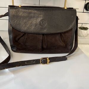Vintage Fendi chocolate brown leather & suede handbag with crossbody strap